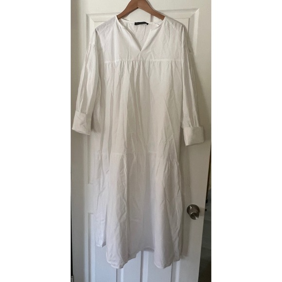Tiered V Neck Short Sleeve Midi Dress Women's 4XL White Beach Boho Coastal - Picture 13 of 14